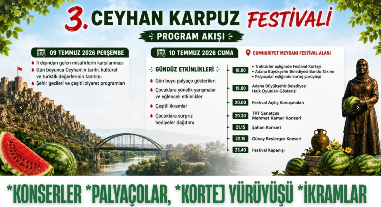 Ceyhan’da Festival Ateşi Yanıyor: 3. Karpuz-Fest 10 Temmuz’da Cumhuriyet Meydanı’nda!